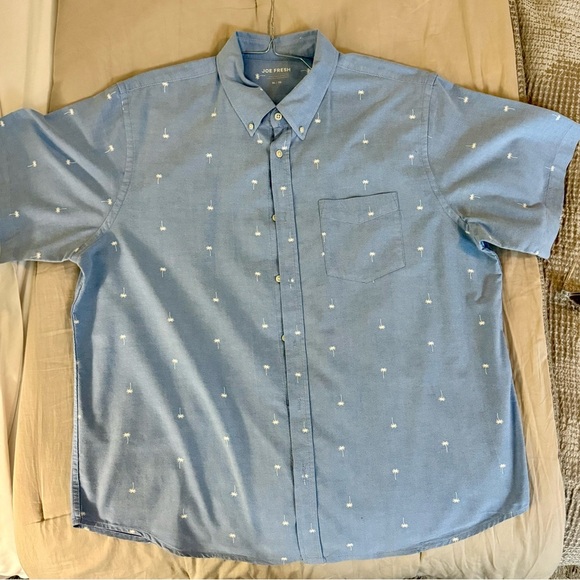 Joe Fresh Palm Tree Shirt XL – Blue Short Sleeve Button Down Summer Casual - Picture 3 of 6